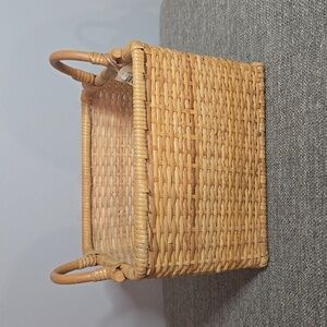 8" Square Storage Basket with Wood Base and Side Handles
